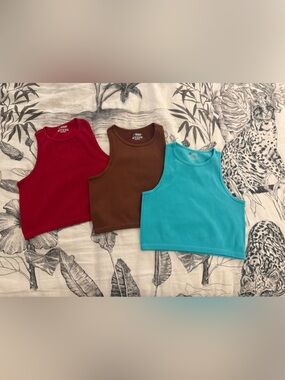 Womens Ribbed Tank Top - Red, Brown, Teal